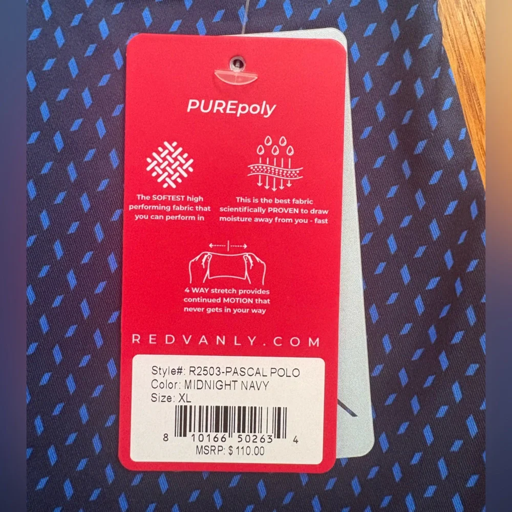 Redvanly Pascal Polo Midnight Navy Geometric Print Golf Athletic Men's Large NWT - Picture 6 of 10
